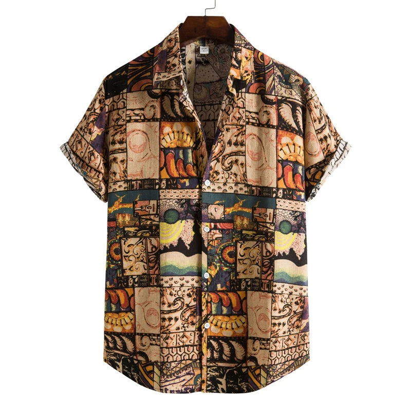 Men's Retro 90s Printed Shirts Hawaiian Short Sleeved Button Up Shirt Tropical Vacation Beach Shirt Men's Casual Loose Tops