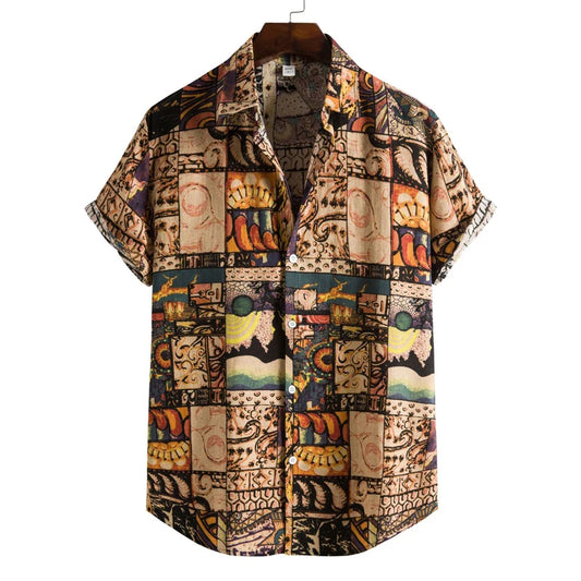 Men's Retro 90s Printed Shirts Hawaiian Short Sleeved Button Up Shirt Tropical Vacation Beach Shirt Men's Casual Loose Tops