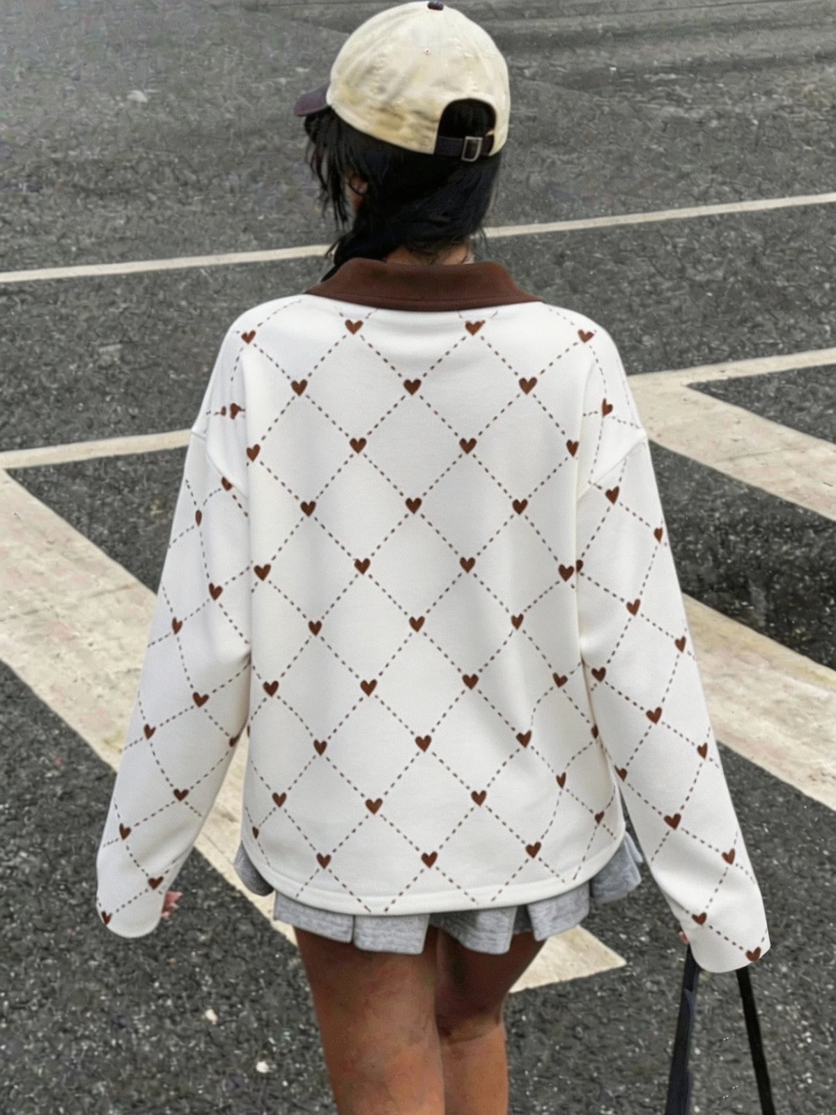 Women's Autumn Casual Lapel Button Color Block Geometric Pattern Long Sleeve Hoodie Top for Daily Travel