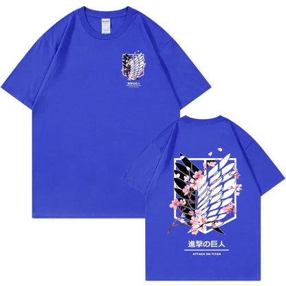 Anime Attack on Titan T-Shirt Ackerman Mikasa Eren Jaeger Cherry Blossom Graphics Logo T Shirt Clothes Men's Cotton T Shirts