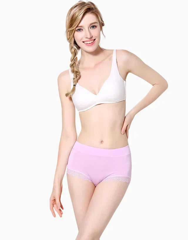 Ruffles Lace Underwear Woman High Waist Middle Aged Mother Spring Summer Modal Briefs Comfortable Panties Нижнее Бельё Женское