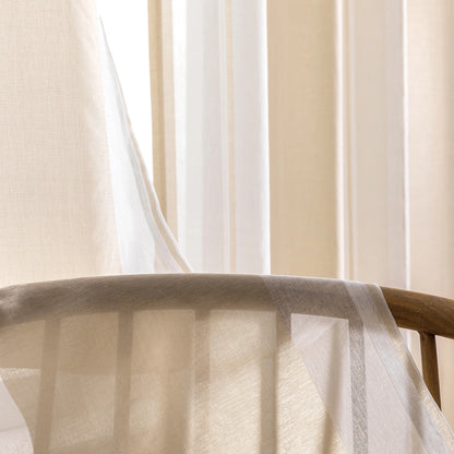 Striped Sheer Curtains | Soft Voile Fabric Semi Sheer Drapes - Eyelet Panels for Office & Home
