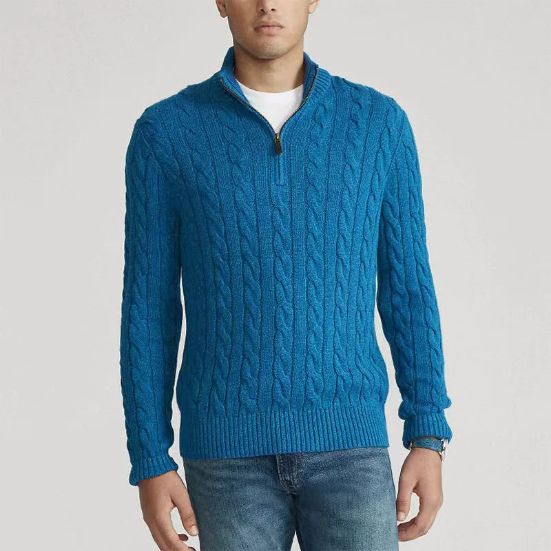 Mock Neck Knitted Sweater Men Solid Pullovers Long Sleeve Sweaters Spliced Zipper Spliced Autumn Casual Loose Slight Strech