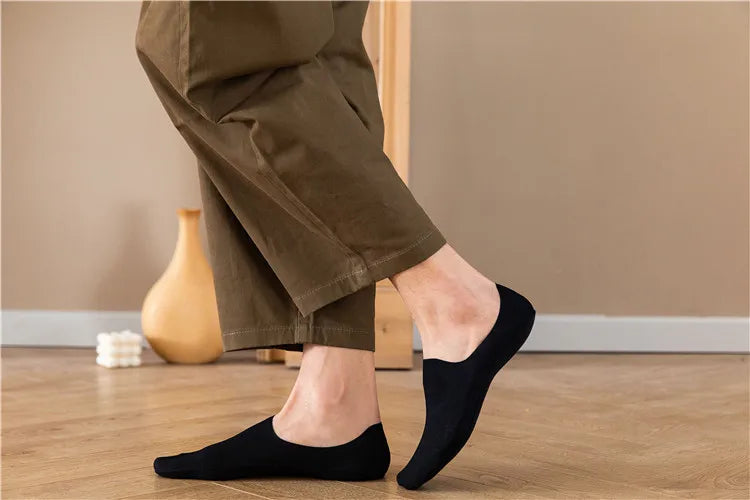 5pairs Men's Socks Cotton Breathable Summer Ultra-thin No Show Ice Silk Sock Silicone Non-slip Bottom Absorb Sweat Men Boat Sock