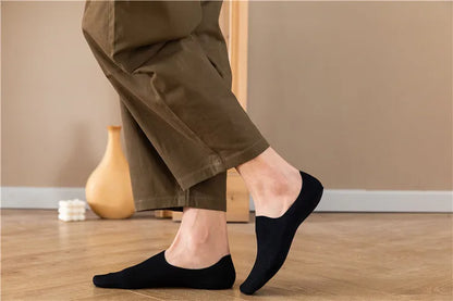 5pairs Men's Socks Cotton Breathable Summer Ultra-thin No Show Ice Silk Sock Silicone Non-slip Bottom Absorb Sweat Men Boat Sock