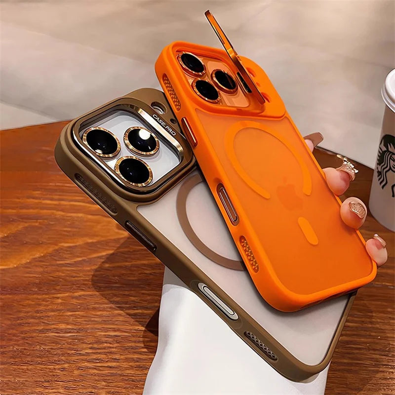 Magnetic Official Matte Color For Magsafe Case For iphone 17 Air 16 15 14 13 12 11 Pro Max Wireless Charging Lens Stand Cover