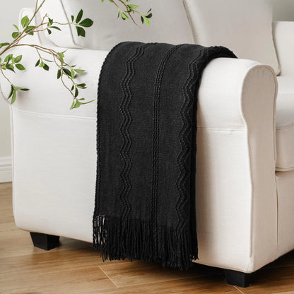 Caramel Knit Throw Blanket - Lightweight Plaid Blanket for Couch and Bed