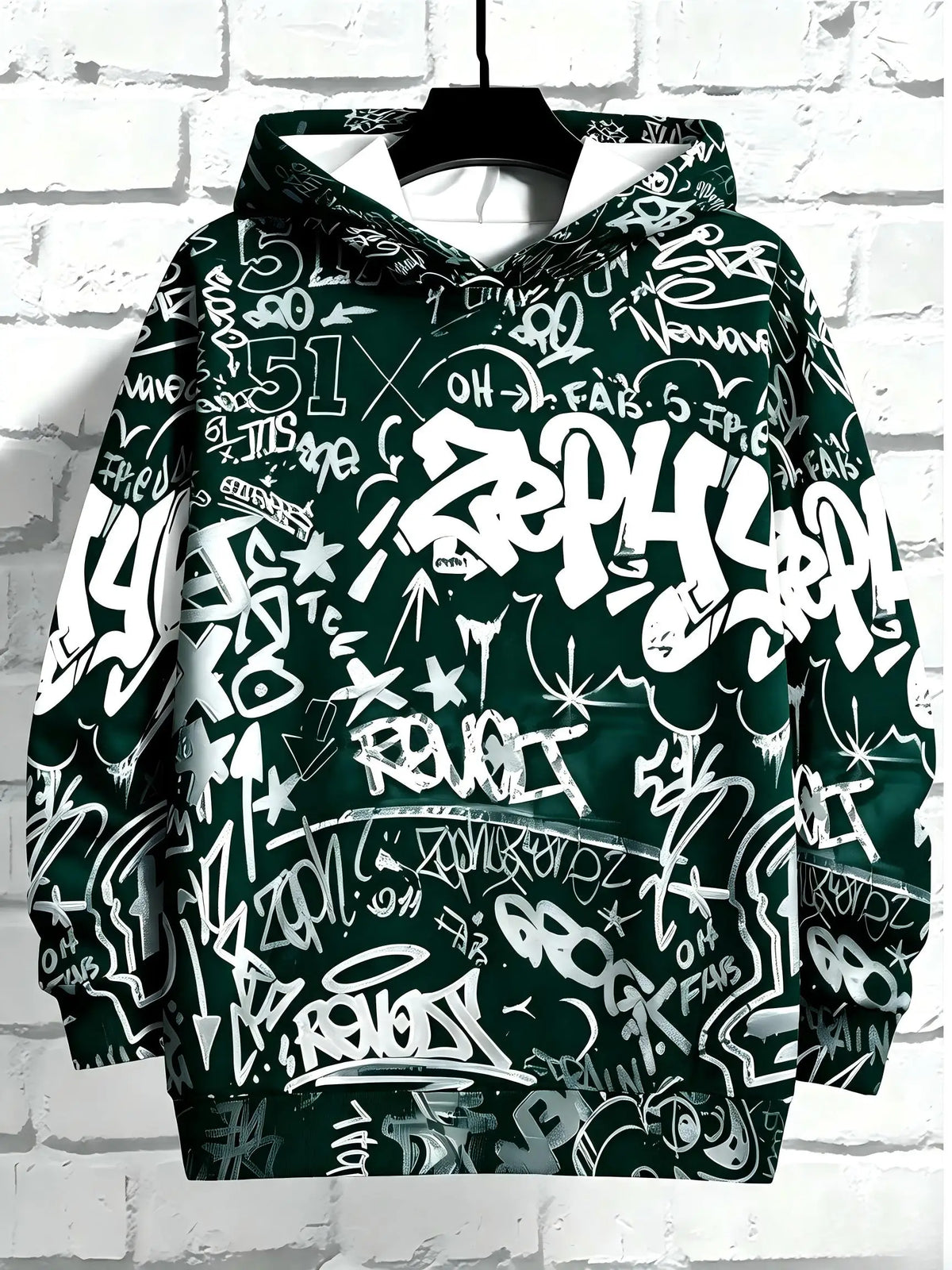 European and American Men's Autumn Gothic Letter Graffiti Print Soft and Comfortable Hooded Sweatshirt Outdoor Street Top