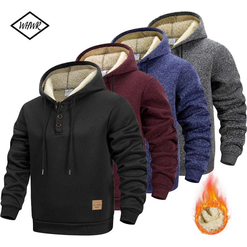 Men's Winter Hoodie - Thick Fleece Sweatshirt With Adjustable Drawstring Hood