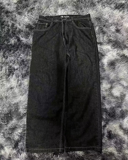 Y2K Harajuku Street Style Men Jeans Letter Embroidered Loose Hip Hop Oversized Wide Leg Unisex Mopping Trousers Soft Fabric