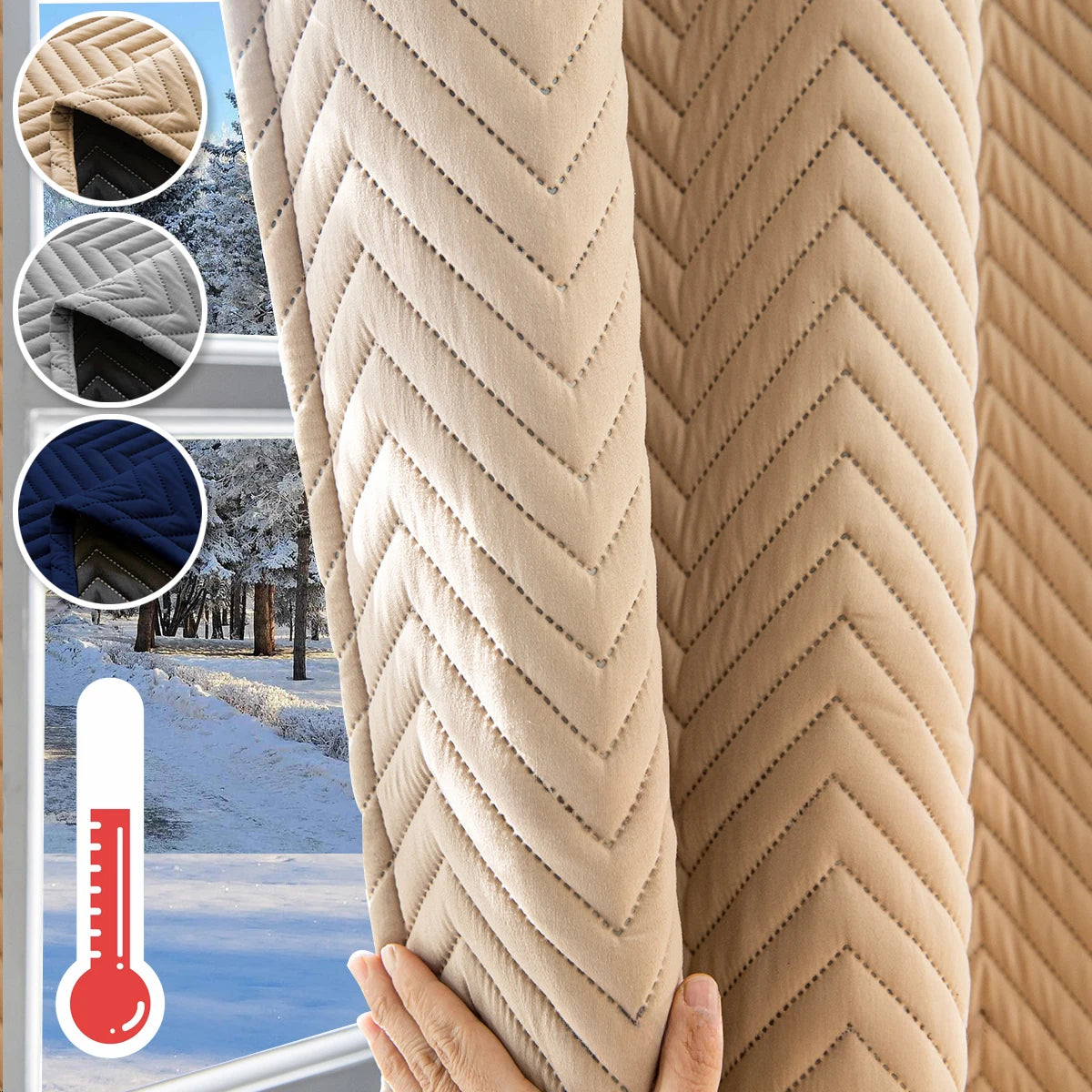 Blackout Thermal Curtains - Heavy Duty Quilted Window Drapes for Living Room
