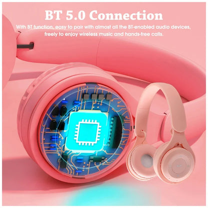 Macaron Headphones Kids Wireless Bluetooth Headphone Stereo Headband Gaming Headset with Mic Gamer Girl Gift for Mobile Tablet