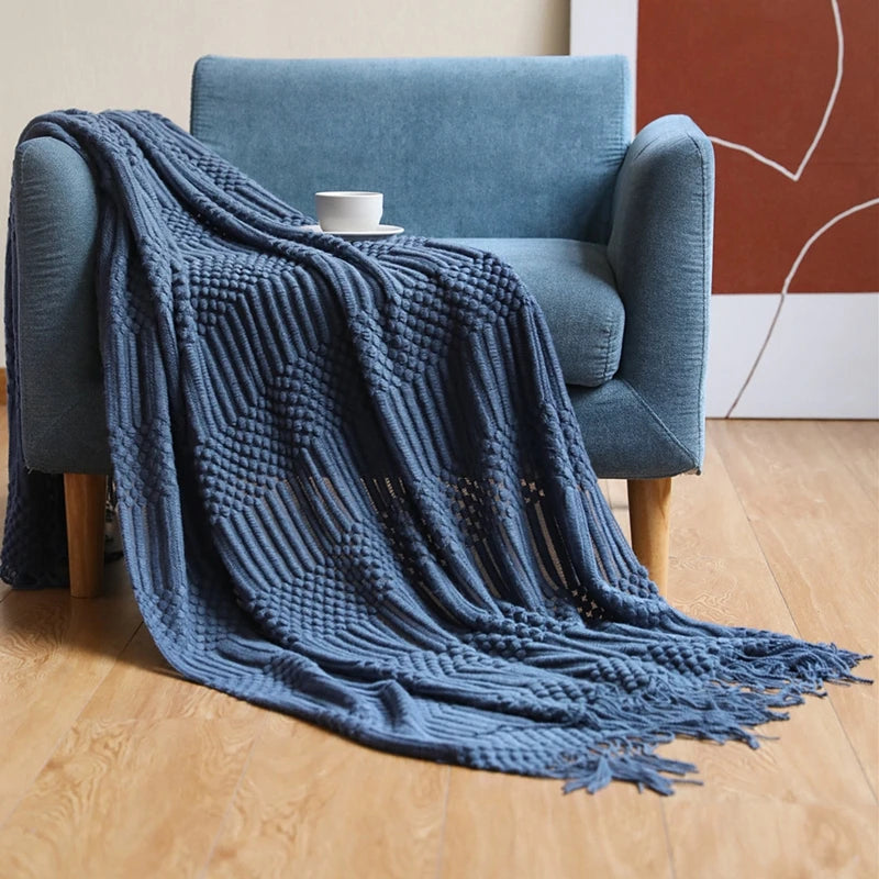 Green Oversized Knitted Throw Blanket - Soft Textured Decorative Couch Blanket