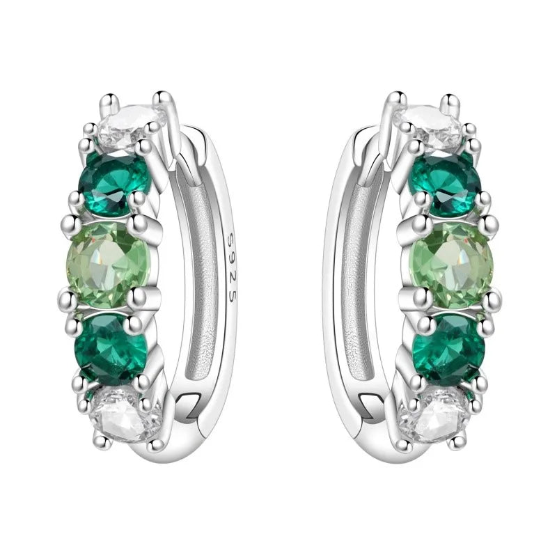 MISEFF Real 925 Sterling Silver Earring Gradual Change Green Blue Colored Zircon Hoop Earrings Engagement Wedding Jewelry Gifts