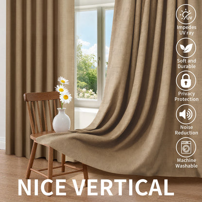 Blackout Linen Curtains - Thermal Eyelet Panels | Soft Texture, Sun Blocking Drapes