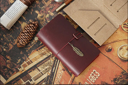 Leather Travel Journal - Refillable Notebook With Embossed Leather Cover, Handmade Diary