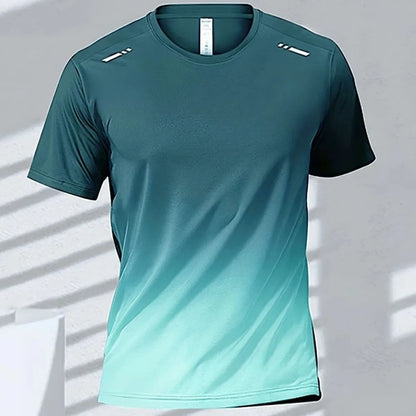 Men's Gradient Print T-Shirt – Breathable Quick-Dry Round-Neck Top