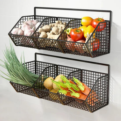 Wall Mounted Storage Rack - Multi Compartment Kitchen Shelf for Onion, Ginger & Garlic Organizer