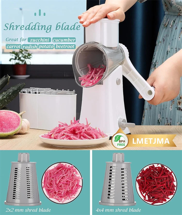 5 in 1 Cheese Grater - Rotary Stainless Steel Kitchen Vegetable Slicer & Nut Chopper