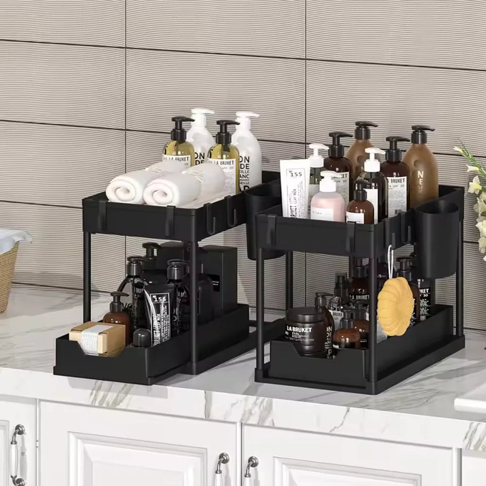 Under-Sink Pull-Out Organizer - Slim Slide-Out Shelf for Kitchen Cabinets - ZOOMNSTORE