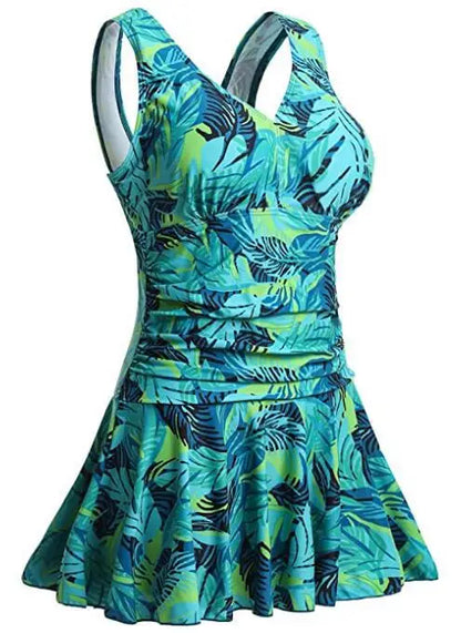 European and American Conservative Women's Large-size Printed Cherry One-piece Conservative Belly-covering and Slimming Swimsuit