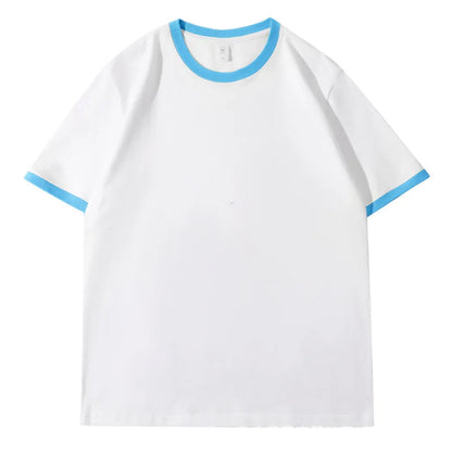 210G Heavy Cotton Men's T-shirt Edge-bumping O-Neck Short-sleeved Man T shirt Contrasting Color Splicing Men T-shirt Tops Tees