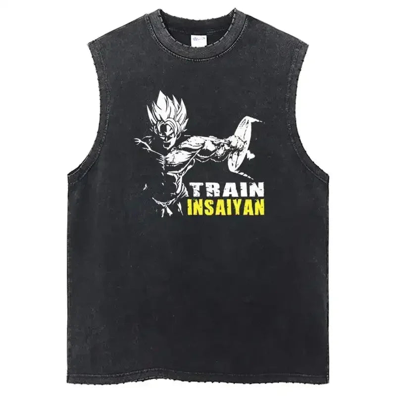 Vintage Vest Washed T-Shirt Anime Dragon Ball Graphic Tank Top Cotton Sleeveless Streetwear Loose GYM T Shirt Men's Clothing