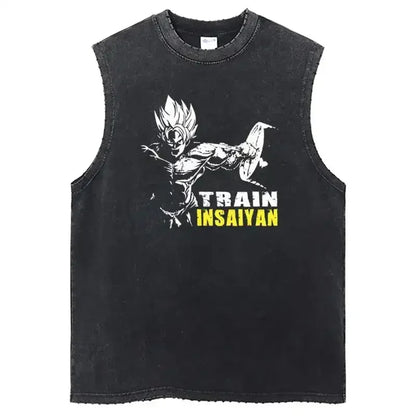 Vintage Vest Washed T-Shirt Anime Dragon Ball Graphic Tank Top Cotton Sleeveless Streetwear Loose GYM T Shirt Men's Clothing
