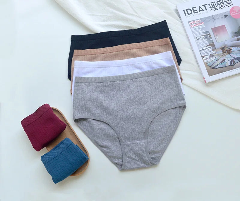 6pcs Cotton Women Panties Lady Plus Size Underwear High Waist Briefs Breathable Solid Color Female Lingerie Shorts