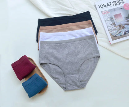 6pcs Cotton Women Panties Lady Plus Size Underwear High Waist Briefs Breathable Solid Color Female Lingerie Shorts