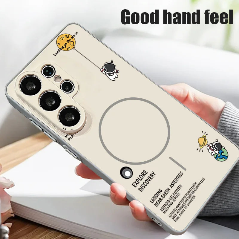 Little Astronaut Magnetic Phone Case For Samsung Galaxy S25 S26 Ultra Edge S24 S23 FE A57 A17 A56 A37 A16 A55 A36 A55 Hard Cover