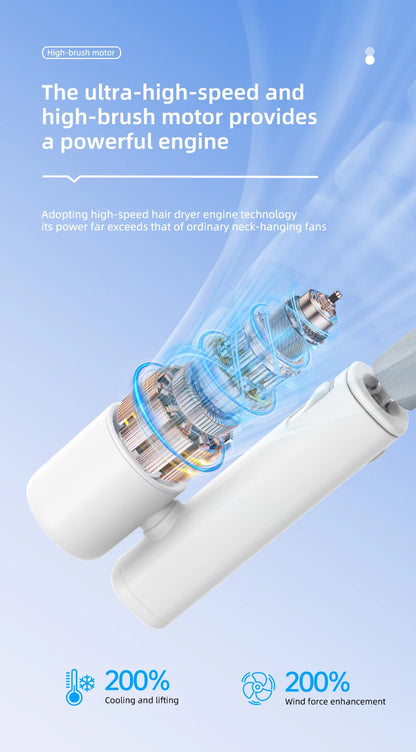 Detachable Ice-Cool Neck Fan, 360° Cooling with Freezable Ice Ring , 3 Speeds, Large Battery, Hands-Free for Outdoor, Commuting