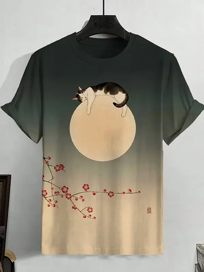 Japanese Art Style Summer 3D Printed Large-sized Men's T-shirt Is Loose and Comfortable Suitable for Daily Wear