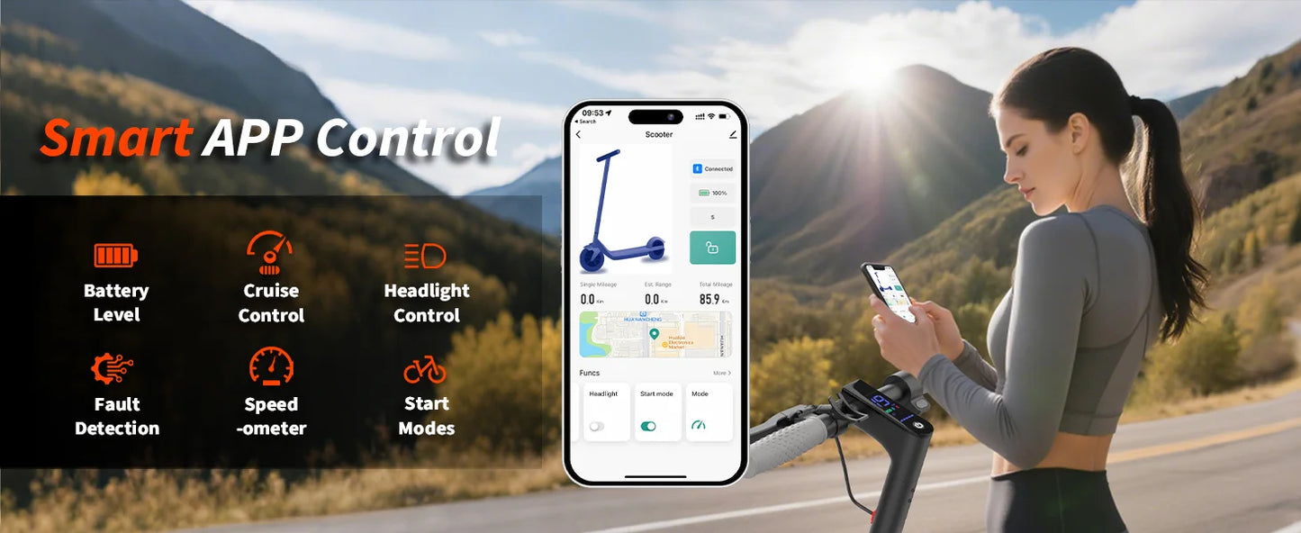 8.5inch Solid Tire Electric Scooter 10.5Ah 19mph Max Speed Smart APP Control 21miles Max Range Foldable E-Scooter for Adult