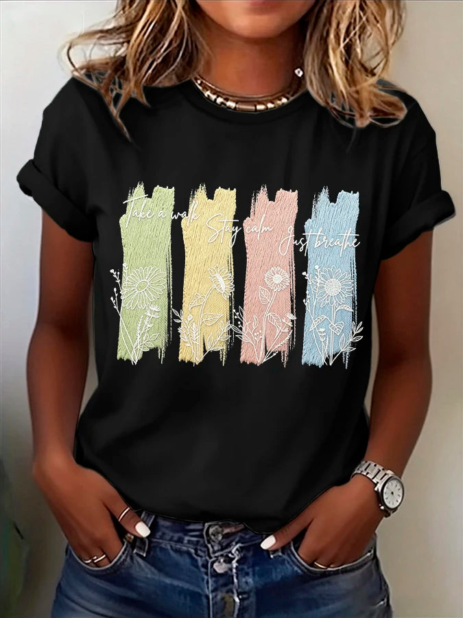 Women's Mental Health Print T-Shirt – Casual Slogan O-Neck Tee