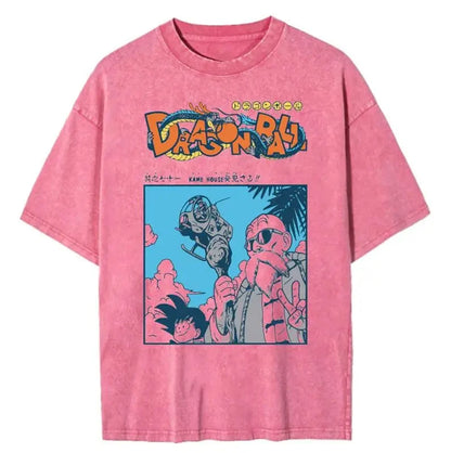 T-shirt Men's Street Clothing Dragon Ball Cartoon Pattern Vintage T-shirt Neutral Casual White Cotton Women T-shirt Top