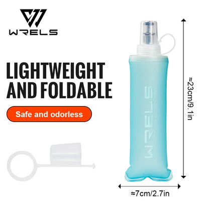 WRELS Soft Water Bottle Collapsible Soft Flask TPU Running Water Bottle Foldable Water Bag BPA-Free Sports Soft Water Flask