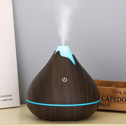 Wood Grain Essential Oil Diffuser - 350ML Ultrasonic Humidifier with Remote Control and 7 Color LED Light