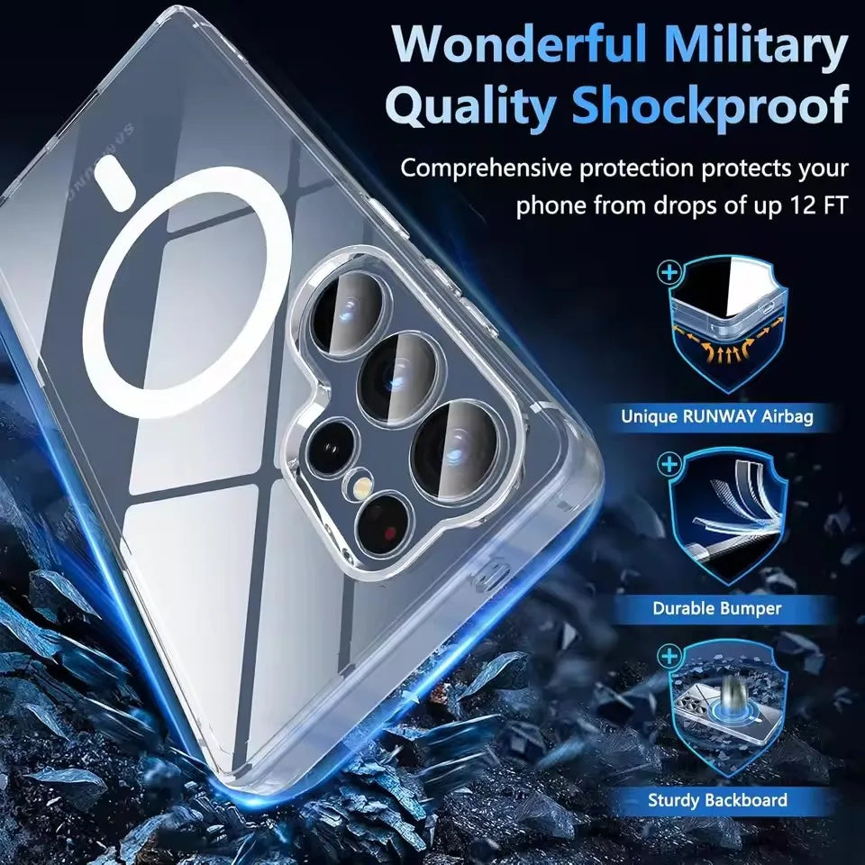 For Magsafe Magnetic Wireless Charging Case For Samsung Galaxy S25 S26 Ultra Plus FE S25Ultra 5G + Clear Shockproof Back Cover