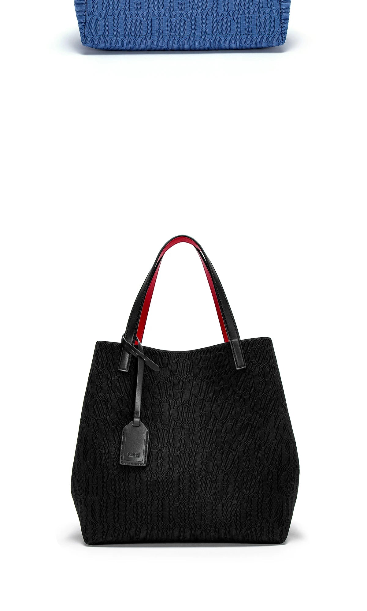 Large Capacity Tote Bag - Black Knitted Shopping Bag 27x20x28cm Durable Polyester