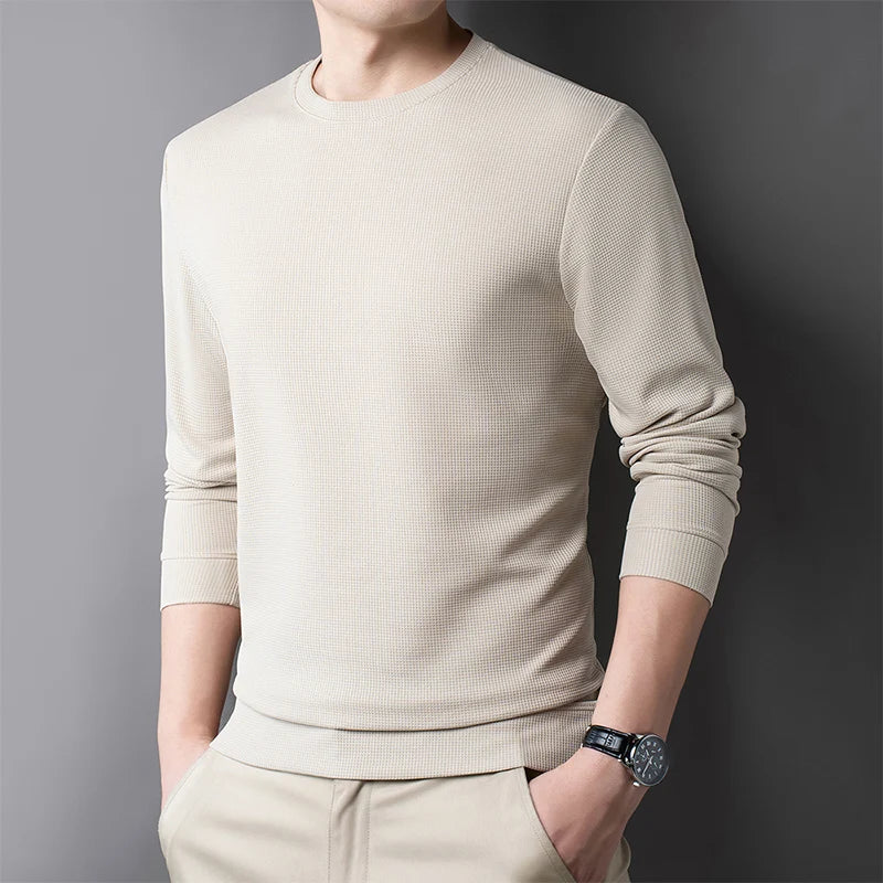 Men's Casual T-Shirt - Breathable Waffle Knit Long Sleeve Tee | Comfortable Spring Autumn Top