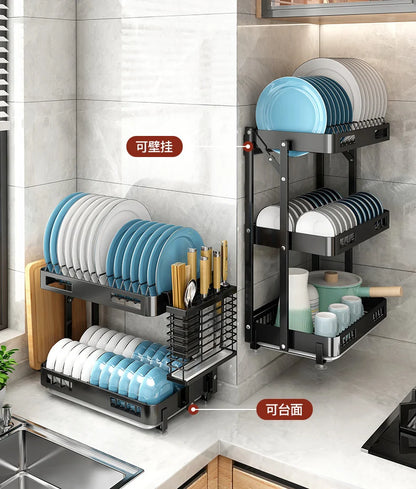 Foldable Kitchen Rack - 3 Layer Rust Resistant Bowl Rack | Punch Free Wall Mounted Storage