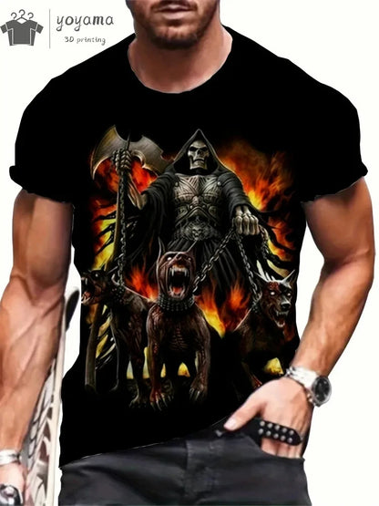 Mens Oversized 3D Skull Print T-Shirt - Summer Horror Fashion Tee - ZOOMNSTORE