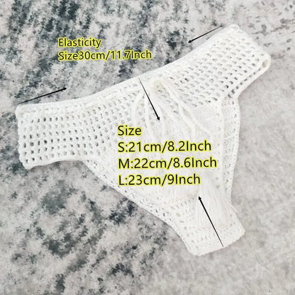 6 Color Hand Crochet Bikini Bottom Shorts Beach Women Tassel Swim Brief