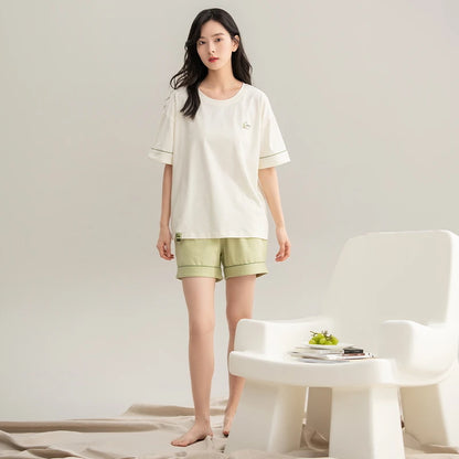 Couple Pajamas Set Summer Short-Sleeved Sleepwear 100% Cotton Men and Women Pyjamas