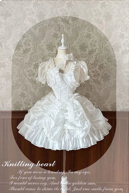 Lolita Women Summer Crop Blouse  Y2k  Sweet Bandage JK Blusas Capes Cosplay Harajuku Ruffled Puff Sleeve Shirt Kawaii Mujer