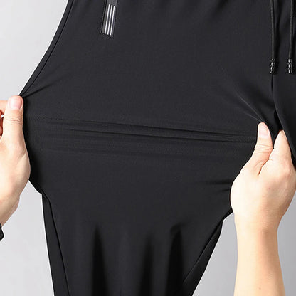 Men's Athletic Stretchy Ice Silk Quick Dry Pants Zipper Pockets Lightweight Sweatpants Outdoor Hiking Breathable Running Workout