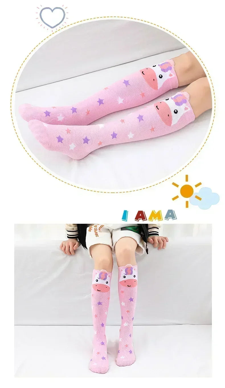 3-12Y Sweet Baby Kids Cotton Warmer Knee High Long Kawaii Socks Cartoon Animal Lovely Princess Girls Children Todder Stockings
