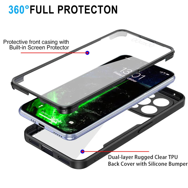 360 Full Body Front+Back Clear Protection Case For iPhone 17 16 Pro Max 13 14 15 Plus 11 12Pro Shell-membrane Shockproof Cover