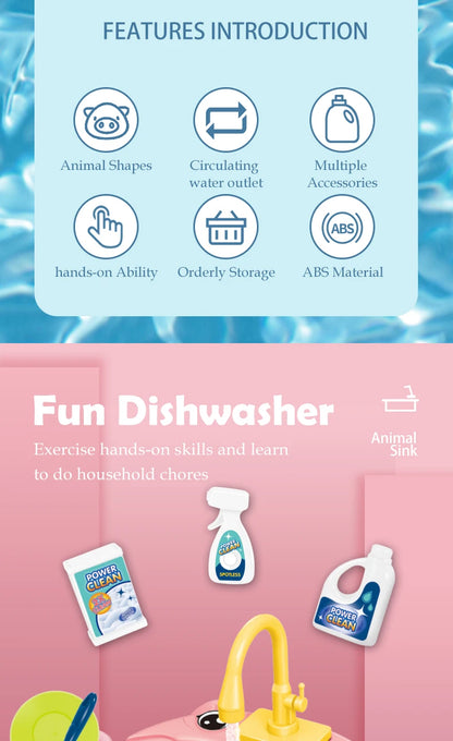 Dishwasher Kitchen Sink Toys, Toddler Kitchen Sink Toy Electric Playing Automatic Water Cycle System Toy Gifts for Kids ﻿